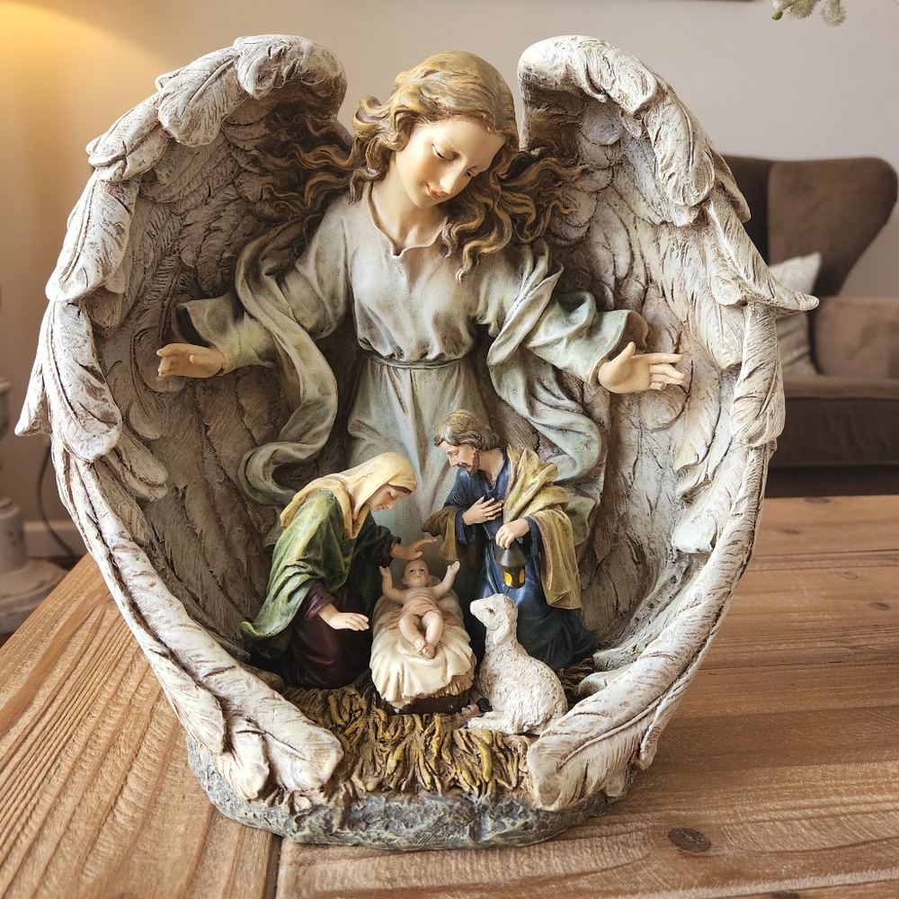 Napco Guardian Angel Holy Family Nativity Scene Jesus Mary Christmas Statue